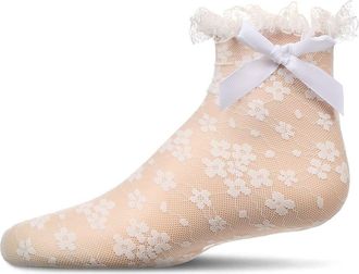 MeMoi Floral Lace Bow Trim Ankle Sock in White at Nordstrom, Size 6-12M