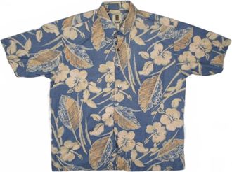 Tori Richard Mens Hibiscus Lanai Button Up Shirt -Plus In French Blue