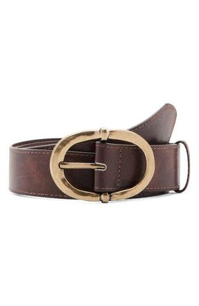 Mango Hammered Buckle Faux Leather Belt in Brown at Nordstrom, Size X-Large
