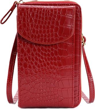 Generic Women PU Leather Phone Bag with Shoulder Strap Wallet Clutch for Shopping Holiday Casual Style Pocket Cash Pockets Card Slots Zipper Adjustable Attach