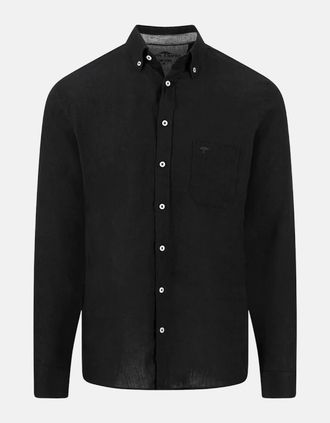 Fynch-Hatton Mens Pure Linen Button Down Shirt Black - Size: 38/Regular