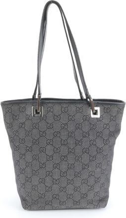 Gucci Black Leather Canvas Tote Bag (Pre-Owned)