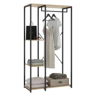 Dmora Guardarropa Grande Clovis, Armario Dormitorio 3 Estantes, Perchero, Cajones, 40x167h Cm Roble Marr&oacute;n