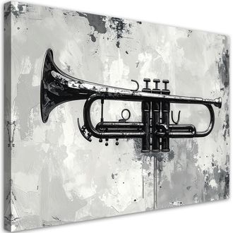Feeby Cuadro Sobre Lienzo, Instrumentos De Trompeta En Blanco Y Negro, 100x70