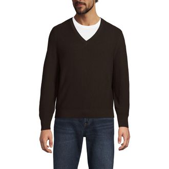Lands End Long Sleeve Washable Merino Wool V Neck Sweater in Rich Coffee at Nordstrom, Size Xx-Large