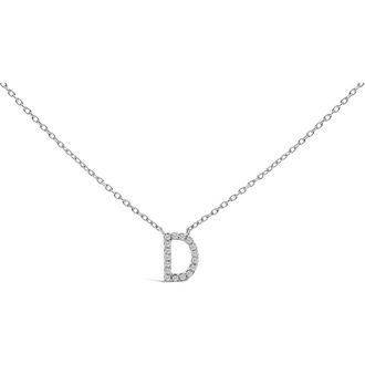 House of Brilliance 10K White Gold Diamond Accent A-Z Block Initial Pendant Necklace in White Gold | D at Nordstrom