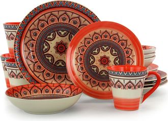 Elama Zen Rust Mozaik 16 Piece Dinnerware Set