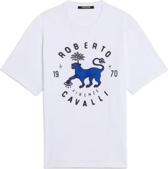 Roberto Cavalli Optic White Soft Cotton Jersey Lucky Leopard Print T-shirt, Size X-Small