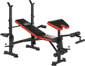 HOMCOM Panca da Palestra Regolabile con Supporto per Bilanciere Rosso e Nero