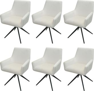 Hhg Hhg - Juego De 6 Sillas De Comedor 081, Silla De Cocina Apoyabrazos Giratorio Auto Posici&oacute;n Tela Mvg, Crema-beige