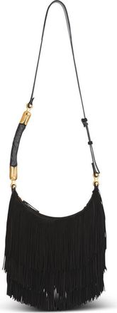 Balmain Ebene Suede Hobo Bag with Fringes in Black at Nordstrom