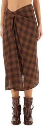 Isabel Marant Nicole Draped Plaid Midi Skirt-Donna