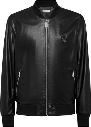 Philipp Plein Leren Bomber Skull - Heren - Leren en Su&egrave;de Jassen - Zwart - S - Leer - Jassen