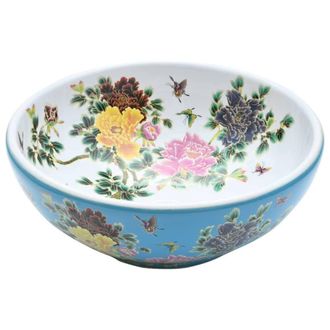 Berkfield Home Durable Countertop Basin Multicolour Round OE&para;41x14 cm Ceramic in Blue | Size: 41x14 cm