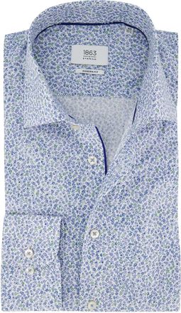 Eterna Blauw bloemen geprint overhemd Eterna 1863 Modern Fit