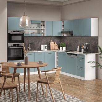 Vicco Cocina Esquinera R-line, Azul-gris-blanco, 237 X 247 Cm, Et Roble, Vicco