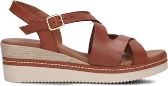 Lina Locchi Cognac Leren Sandalen voor Vrouwen - Dames - Sleehakken - Bruin - 38 EU - Leer - Schoenen