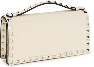 Valentino Garavani Womens Rockstud Chain Wallet Light Ivory Calf Leather Bos Taurus