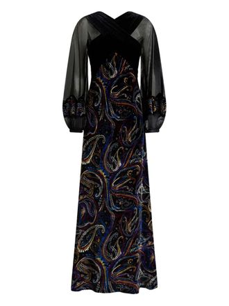 Etro wide puff sleeves maxi dress - women - Silk/Velvet - 40 - Black