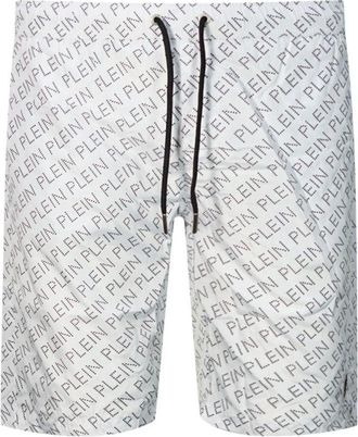 Philipp Plein Mens Repetitive Logo Long White Swim Shorts - Size X-Large