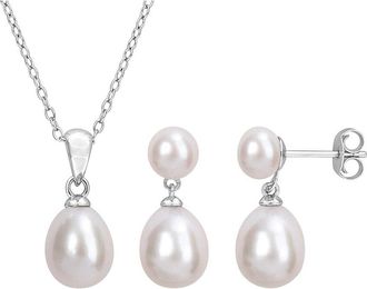 Rina Limor Silver 8-8.5 Mm Pearl Jewelry Set Earrings