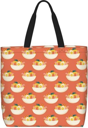 Generic Women Handbag Ramen Noodle Soup Pattern Handbag Folding Lightweight Shopping Bags, For School, Daily, Graduation, Wedding, Holiday