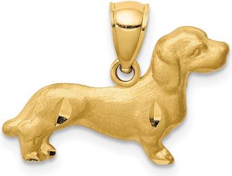 Diamond2Deal 14k Yellow Gold Satin Diamond-cut Dachshund Dog Pendant
