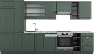 Vicco Cucina componibile Fame-Line, Verde-oro Country House/Antracite, 355 cm, pl Marmo