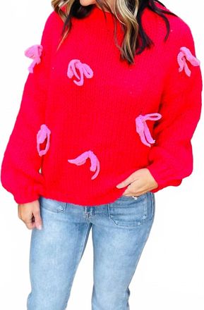 Lumiere Ribbon Crochet Sweater In Red