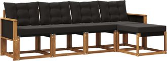 vidaXL Conjunto De Sof&aacute;s De Exterior 5 Uds. Natural Y Negro Vidaxl