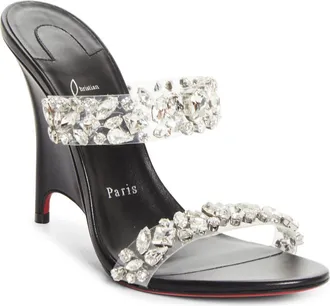Christian Louboutin Solo Zee Jewel Sandal in 5246 Crystal/black/lin Bk at Nordstrom, Size 38.5