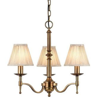 Loops Avery Ceiling Pendant Chandelier Light 3 Lamp Antique Brass & Beige Pleat Shade in Metallics