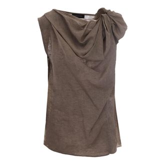 Fabiana Filippi Blouses, female, Gray, Size: 2XS Top Collo Nodo Con Motivo Zip In Tela Di Lino