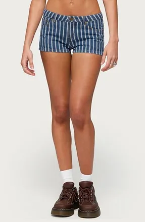 Edikted Odie Stripe Denim Shorts in Blue at Nordstrom, Size X-Small