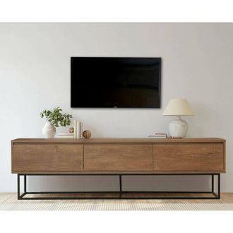 Dmora Dmora - Mueble De Televisi&oacute;n Dlapadul, Aparador De Sal&oacute;n, Mueble Bajo Para Tv, Base De Pared Equipada, 180x40h50 Cm, Nogal Y Negro