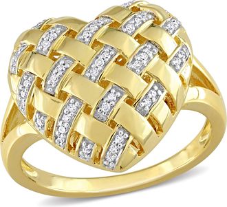 Mimi & Max 1/8ct TDW Diamond Lattice Heart Split-Shank Ring in Yellow Plated Sterling Silver