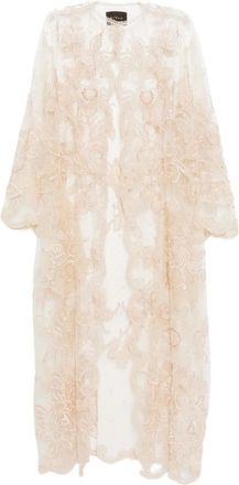 Biyan floral-embroidered tulle coat - Beige