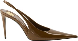 Saint Laurent Schoenen, Dames, Bruin, 38 EU, Leer, Guermantes Slingback Pumps