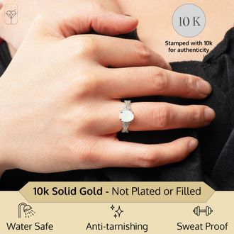 MAX + STONE Solid 10k Yellow or White Gold Gemstone Oval Cut Birthstone Ring