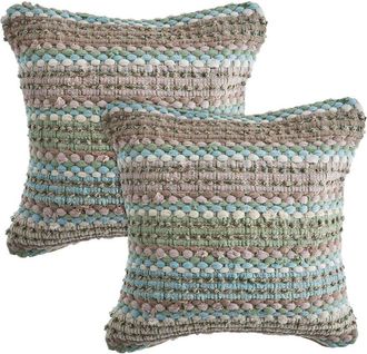 LR Home Lr Home Set Of 2 Coil Stripe Chindi Throw Pillows