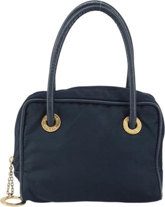 Celine Triomphe Vintage Handbag Nylon Navy Nylon Handbag (Pre-Owned)