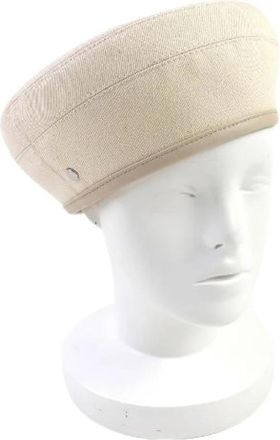 Herm&egrave;s Pre-owned Saint Honor&eacute; Button Denim Katoenen Baret - Dames - Vintage Accessoires - Beige - ONE Size - Katoen - Vintage