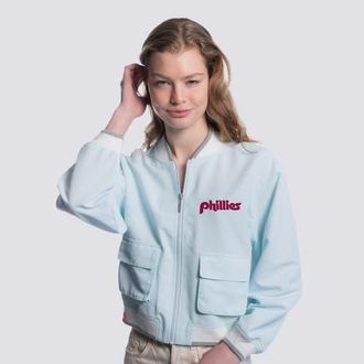 Lusso Womens Lusso Light Blue Philadelphia Phillies Paisley Cropped Full-Zip Jacket at Nordstrom, Size X-Large
