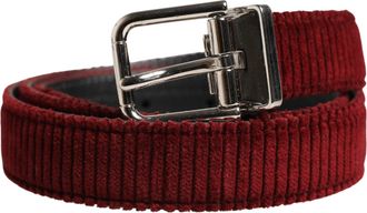 Dolce & Gabbana Men Red Velvet Leather Metal Buckle Belt Calf