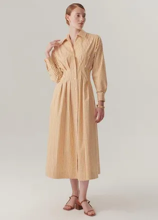 Exquise Waist Shirt Collar Midi Dress in Camel Beige at Nordstrom, Size X-Large