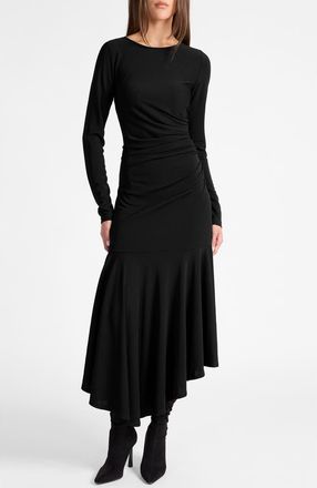 Santorelli Abigail Long Sleeve Hi Lo Dress In Fluid Jersey in Black at Nordstrom, Size 12