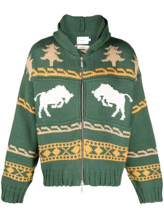 Rhude patterned intarsia zip-up hoodie - men - Cotton/Polyester - L - Green
