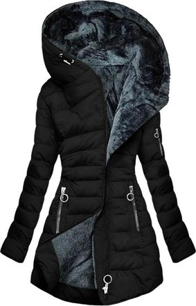 Generic Winter Jackets for Women UK Womens Coats Quilted Down Longline Puffer Parka Coat Fleece Lined Jacket with Fur Hood Autumn Winter Plus Size Trench Coat