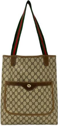 Gucci Pre-owned Tote Bags, female, Brown, Size: ONE SIZE Pre-owned GG Canvas Leather Tote Bag