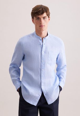 Seidensticker Leinenhemd SEIDENSTICKER Schwarze Rose, Herren, Gr. M (39), normale &Auml;rmell&auml;ngen, hellblau, 100% Leinen, unifarben, slim fit, 2-Knopf-Manschette, Hemde